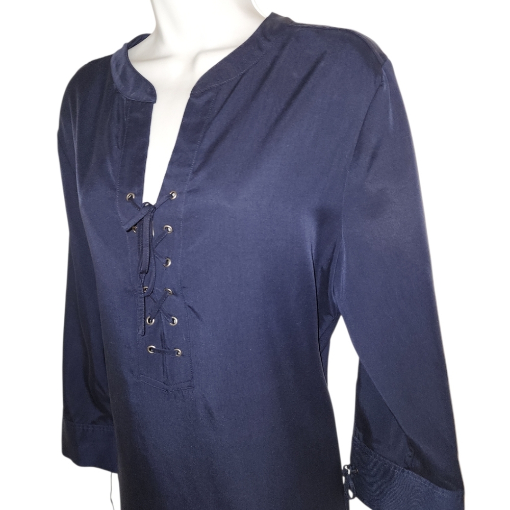Theory Jullitah R2 Shirt Shift Dress Navy Lightweight Tencel Sz12 - Picture 5 of 11
